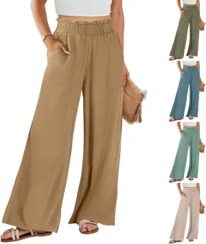 Linen Pants Women Plus Size Summer Casual Loose Flowy High Waited Beach Pants Trendy Summer Outfits with Pockets