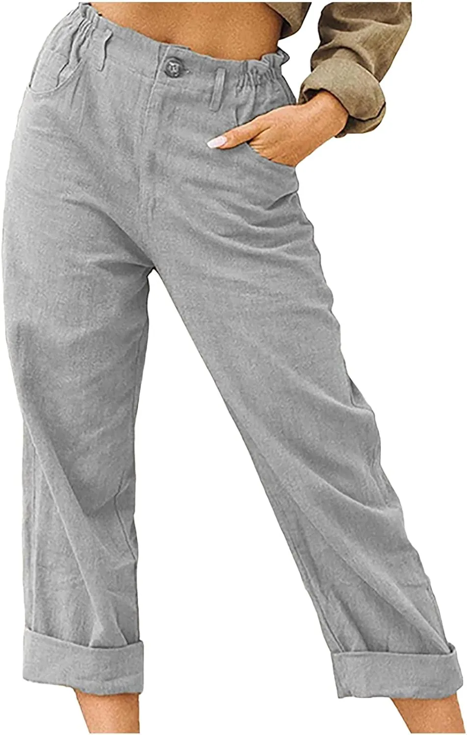 Linen Pants Women Summer 2024 Drawstring Waisted Solid Color Lounge Trousers Casual Loose Fit Wed Leg Pants