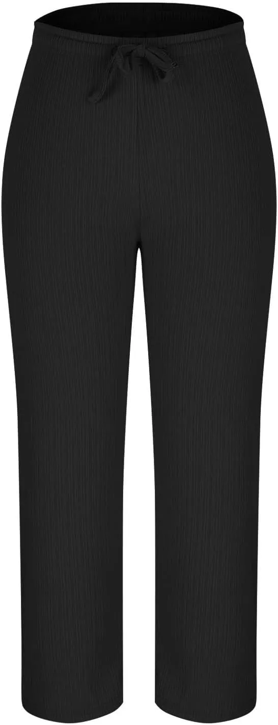 Linen Pants Women Wide Leg High Waist Adjustable Knot Summer Dressy Casual Drawstring Trousers Flowy Palazzo Pants