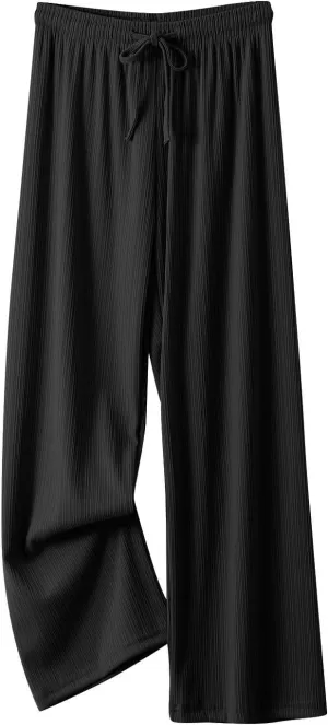 Linen Pants Women Wide Leg High Waist Adjustable Knot Summer Dressy Casual Drawstring Trousers Flowy Palazzo Pants