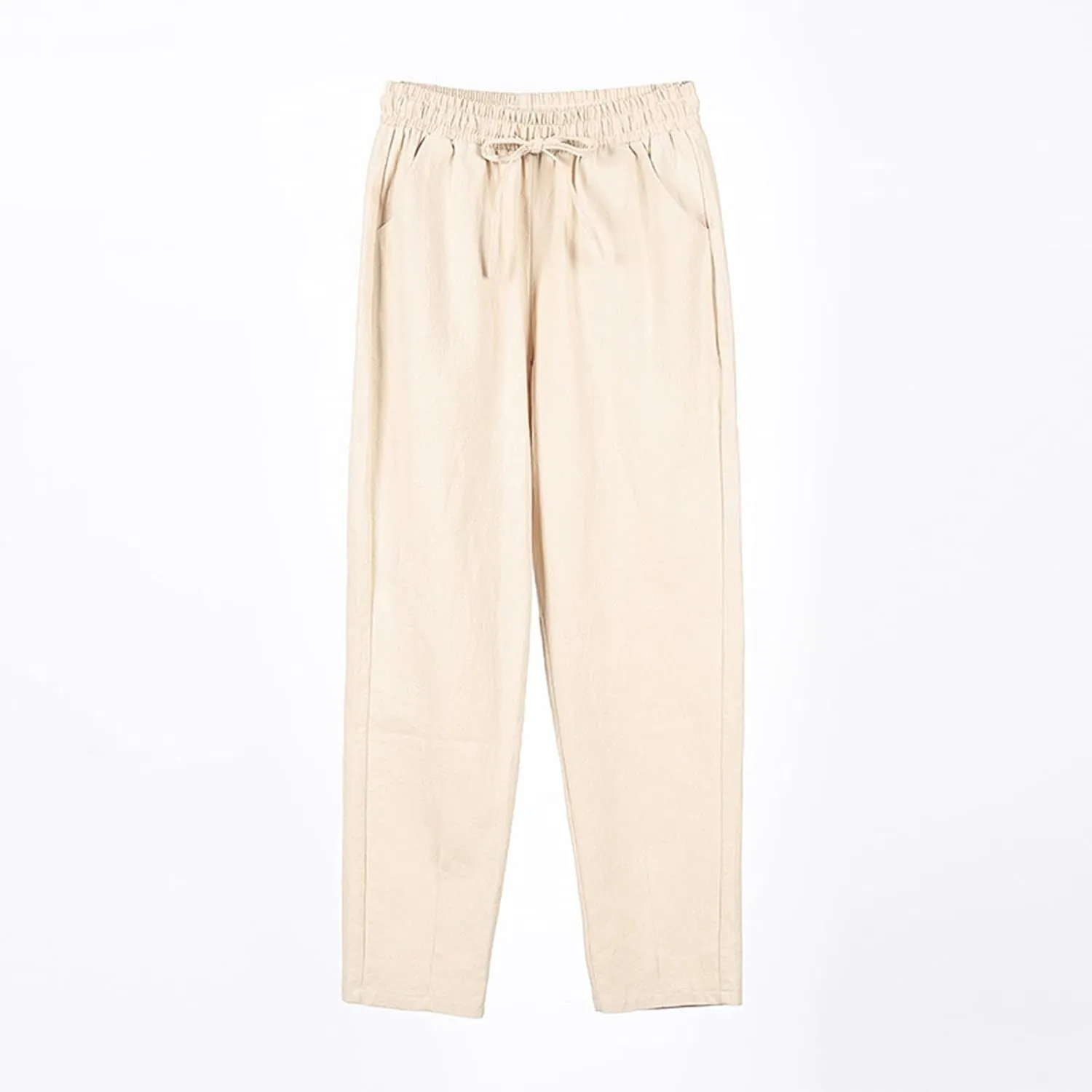 Linen Pants Women Wide Leg Palazzo Pants Drawstring Lounge Pants with Pockets High Elastic Waisted