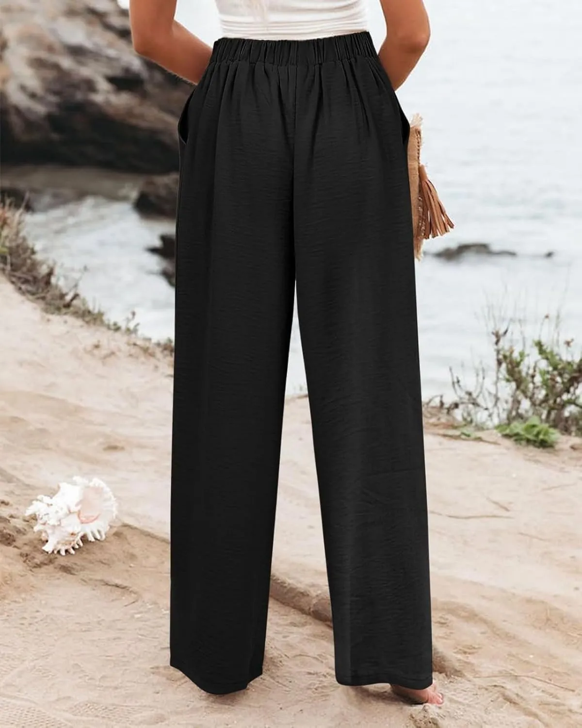 Linen Striped Pants Women Button Up Wide Leg Linen Pants Women Summer Casual Vintage Palazzo Pants with Pockets