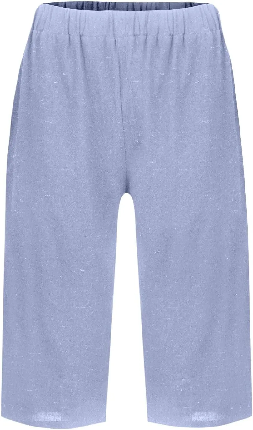 Linen Summer Pants Women Waist Cotton Trouser Cropped Wide Leg Pants Linen Blend Pants Linen Outfit