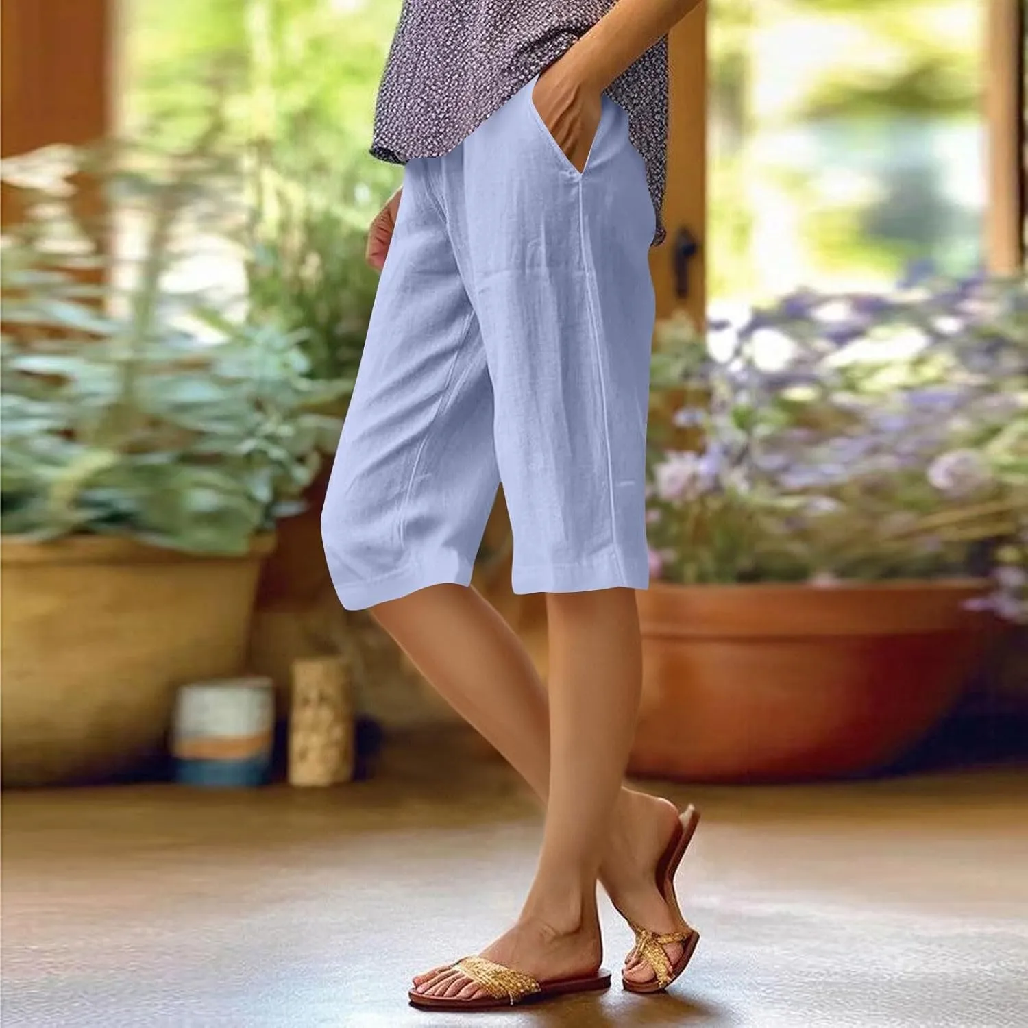 Linen Summer Pants Women Waist Cotton Trouser Cropped Wide Leg Pants Linen Blend Pants Linen Outfit
