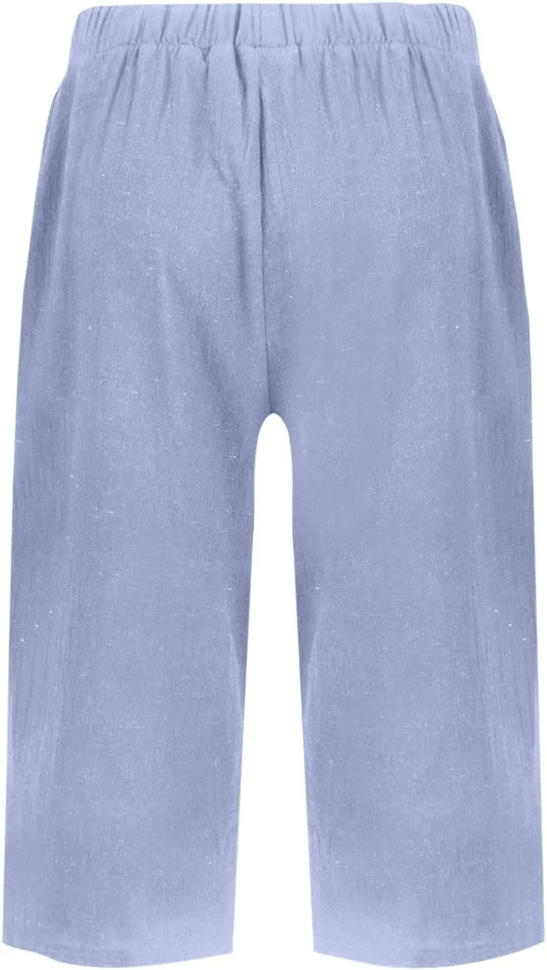 Linen Summer Pants Women Waist Cotton Trouser Cropped Wide Leg Pants Linen Blend Pants Linen Outfit