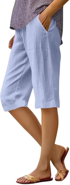 Linen Summer Pants Women Waist Cotton Trouser Cropped Wide Leg Pants Linen Blend Pants Linen Outfit