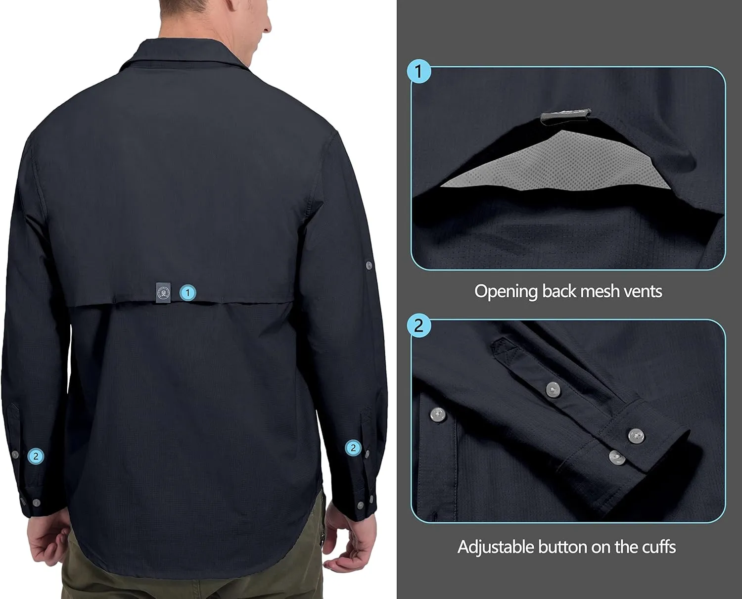 Little Donkey Andy Men's UPF 50  UV Protection Shirt, Breathable Long Sleeve Fishing Hiking Shirt, Air-Holes Tech