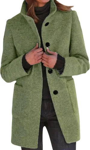 LOAIHA Long Pea Coat for Women Stand CollarThicken Wool Coats Casual Single Breasted Trench Jackets with Hood