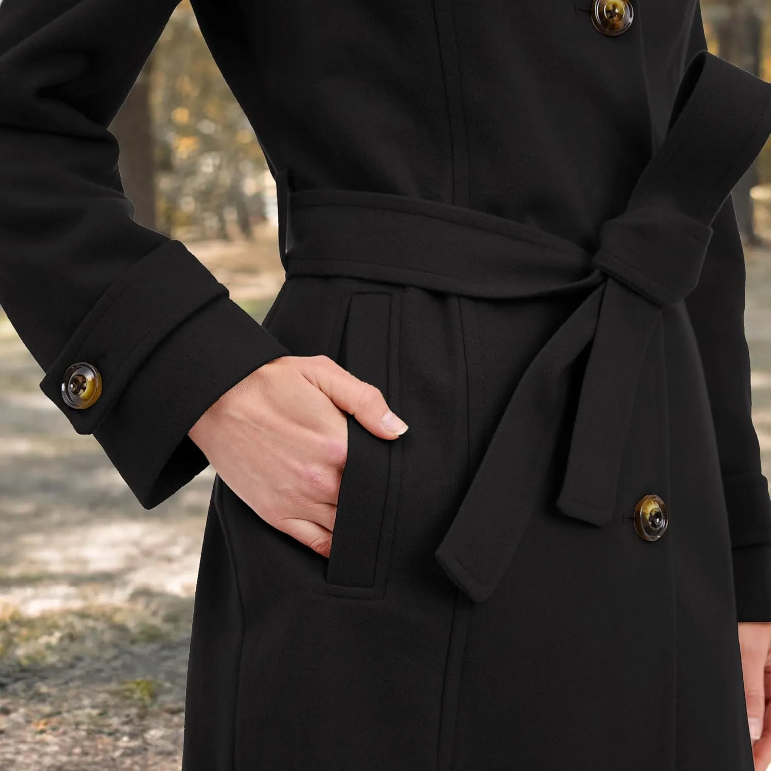 London Fog Women's Double Lapel Thigh Length Button Front Wool Coat with Belt