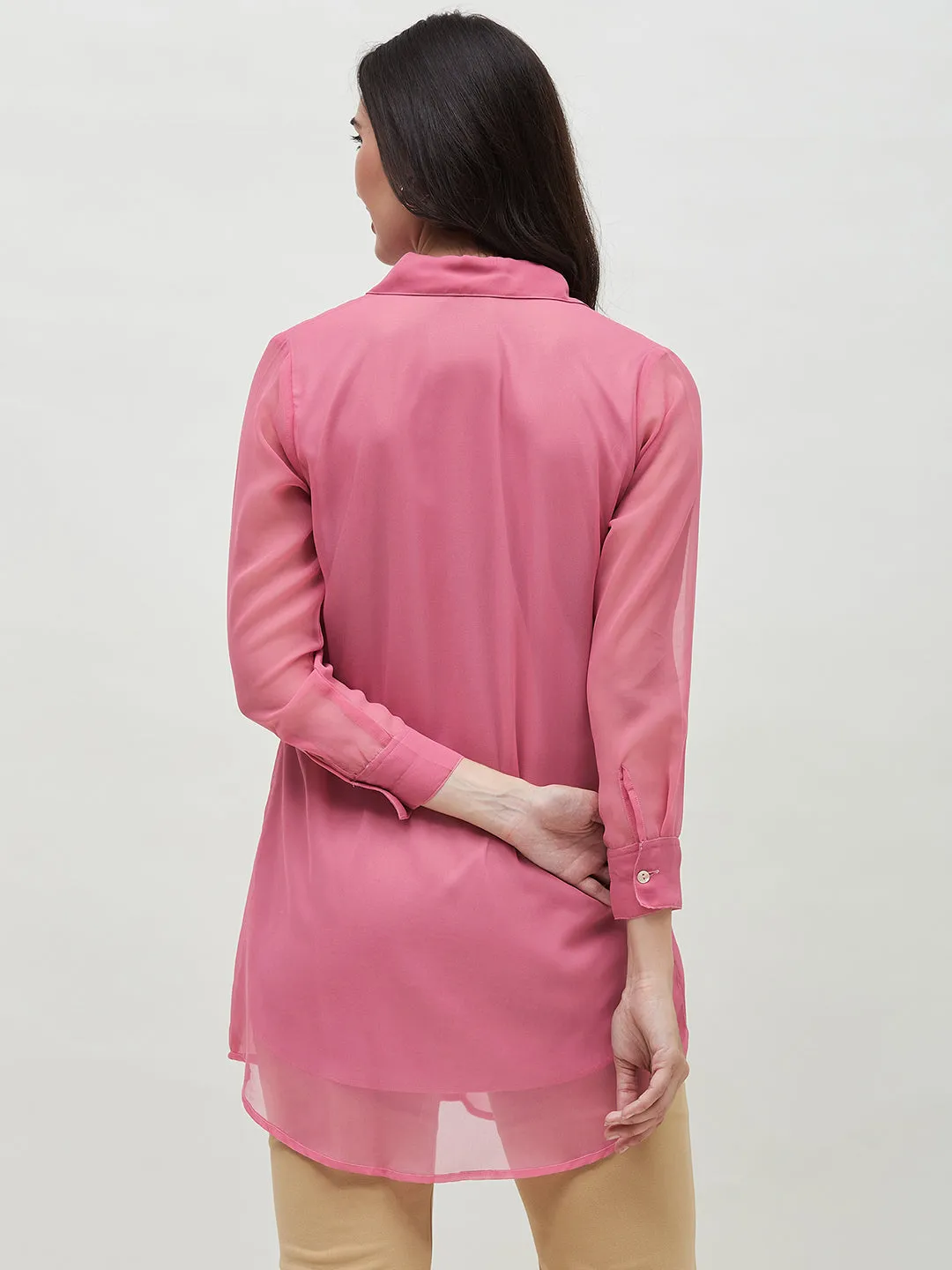 Long Pink Embroidered Shirt