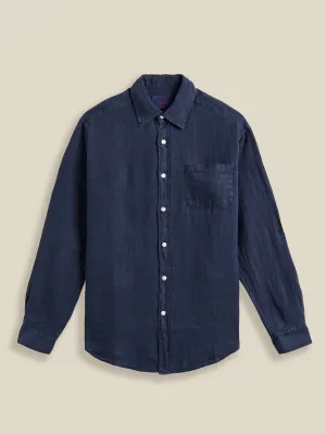 Long Sleeve Linen Shirt - Navy
