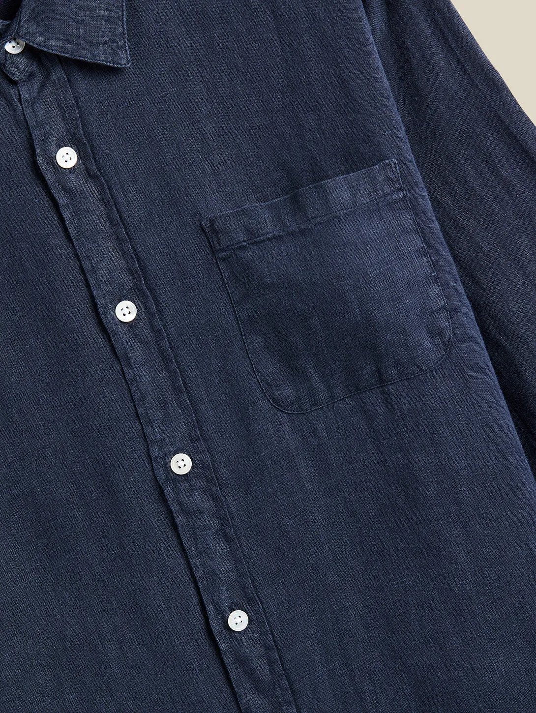 Long Sleeve Linen Shirt - Navy