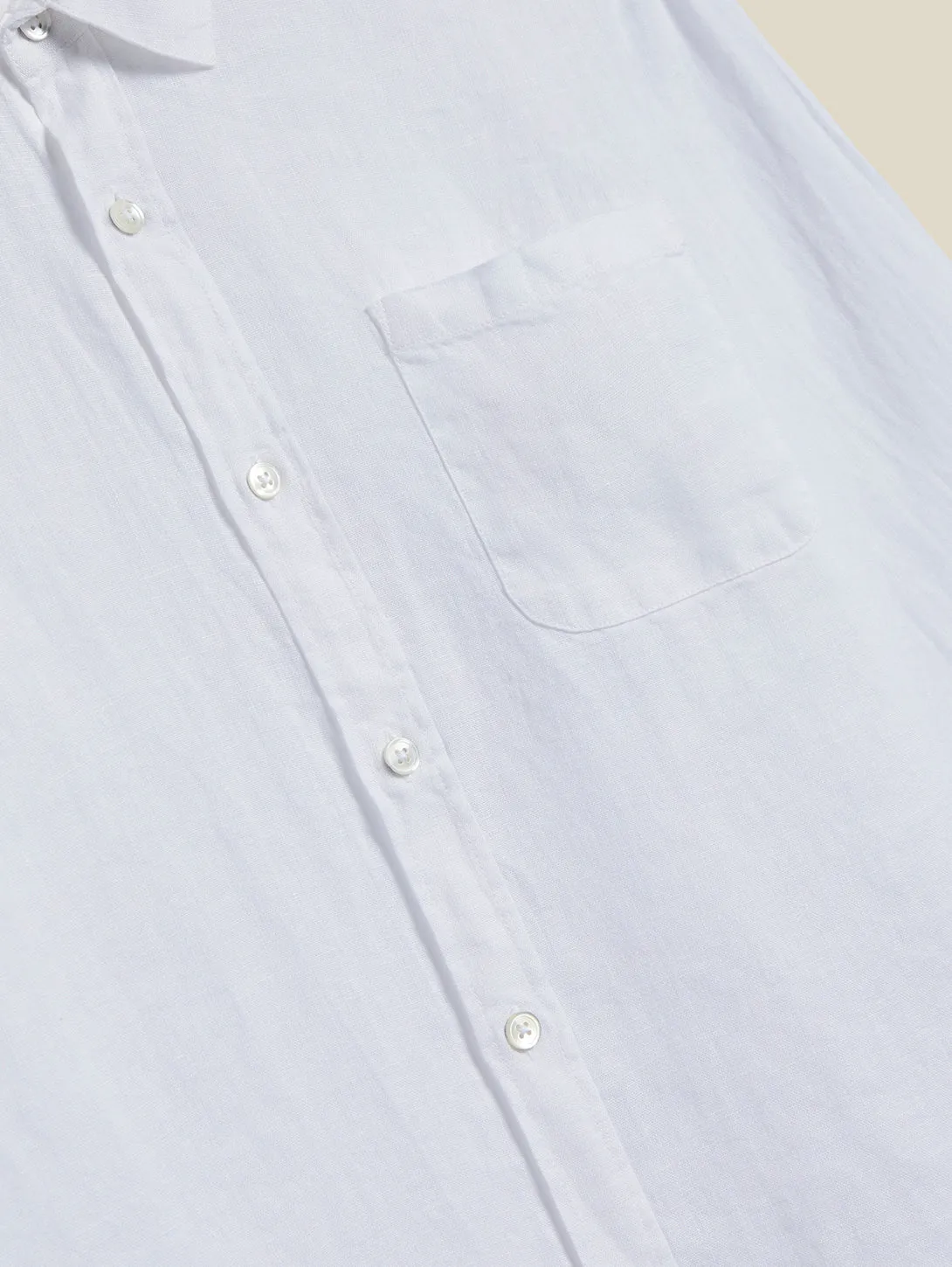 Long Sleeve Linen Shirt - White