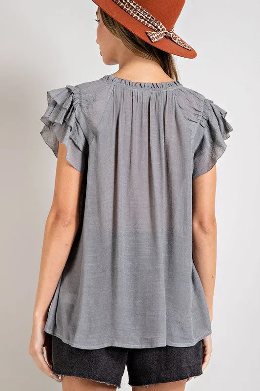 Louisa Tiered Ruffle Sleeve Short Sleeve Blouse