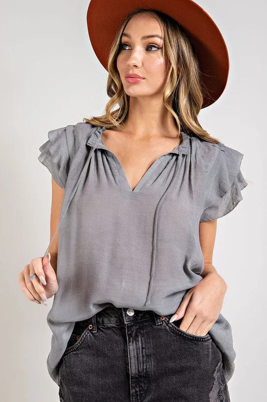 Louisa Tiered Ruffle Sleeve Short Sleeve Blouse