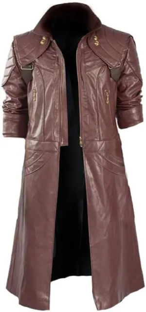 LP-FACON Mens DT Cosplay Costume Maroon Leather Coat Jacket