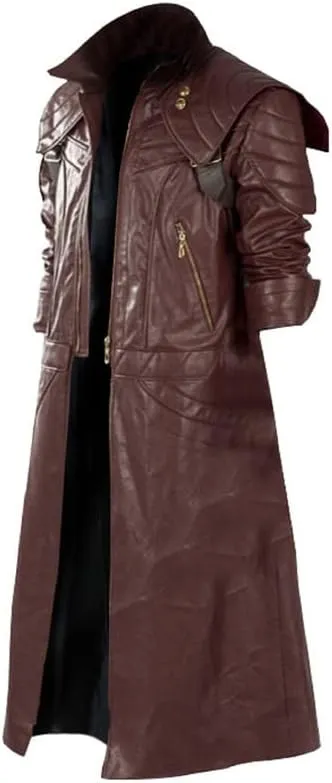 LP-FACON Mens DT Cosplay Costume Maroon Leather Coat Jacket