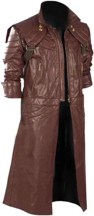 LP-FACON Mens DT Cosplay Costume Maroon Leather Coat Jacket