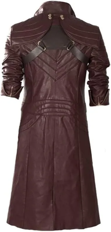 LP-FACON Mens DT Cosplay Costume Maroon Leather Coat Jacket