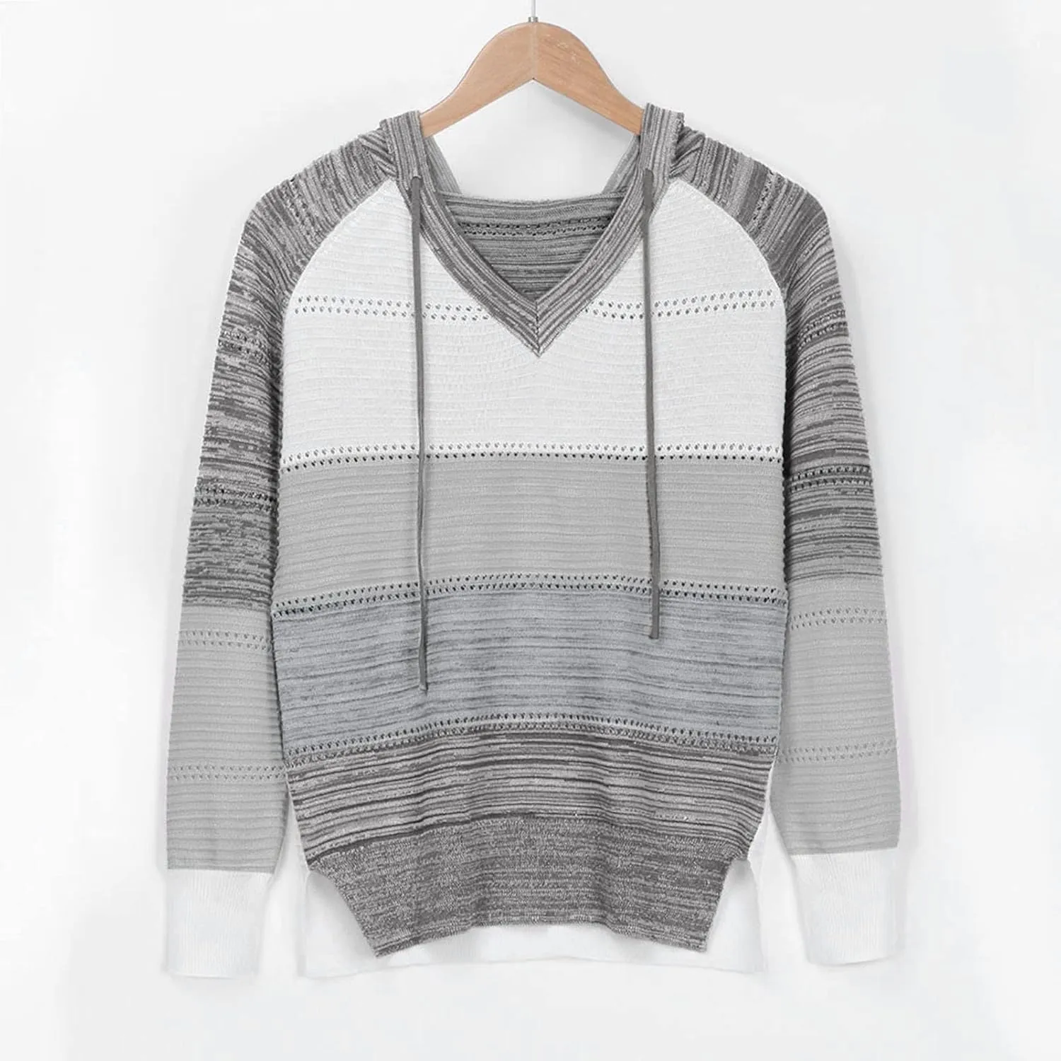 LRMQS Womens Fall Fashion 2024 Color Block Drawstring Hoodies Sweater Trendy Casual Loose Cute Knit Pullover Winter Clothes