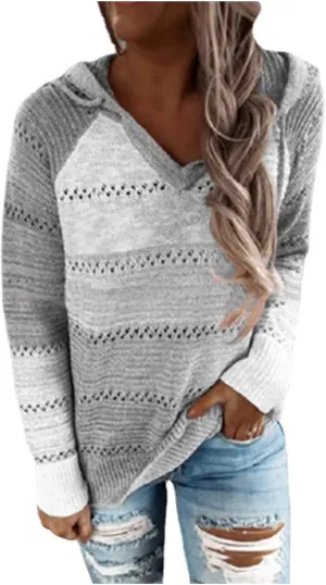 LRMQS Womens Fall Fashion 2024 Color Block Drawstring Hoodies Sweater Trendy Casual Loose Cute Knit Pullover Winter Clothes