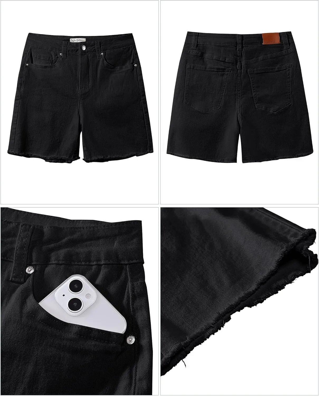 luvamia FleXclusive Jean Shorts for Women Trendy High Waisted Stretchy Denim Summer Raw Hem Mom Long Shorts Cutoff Jorts