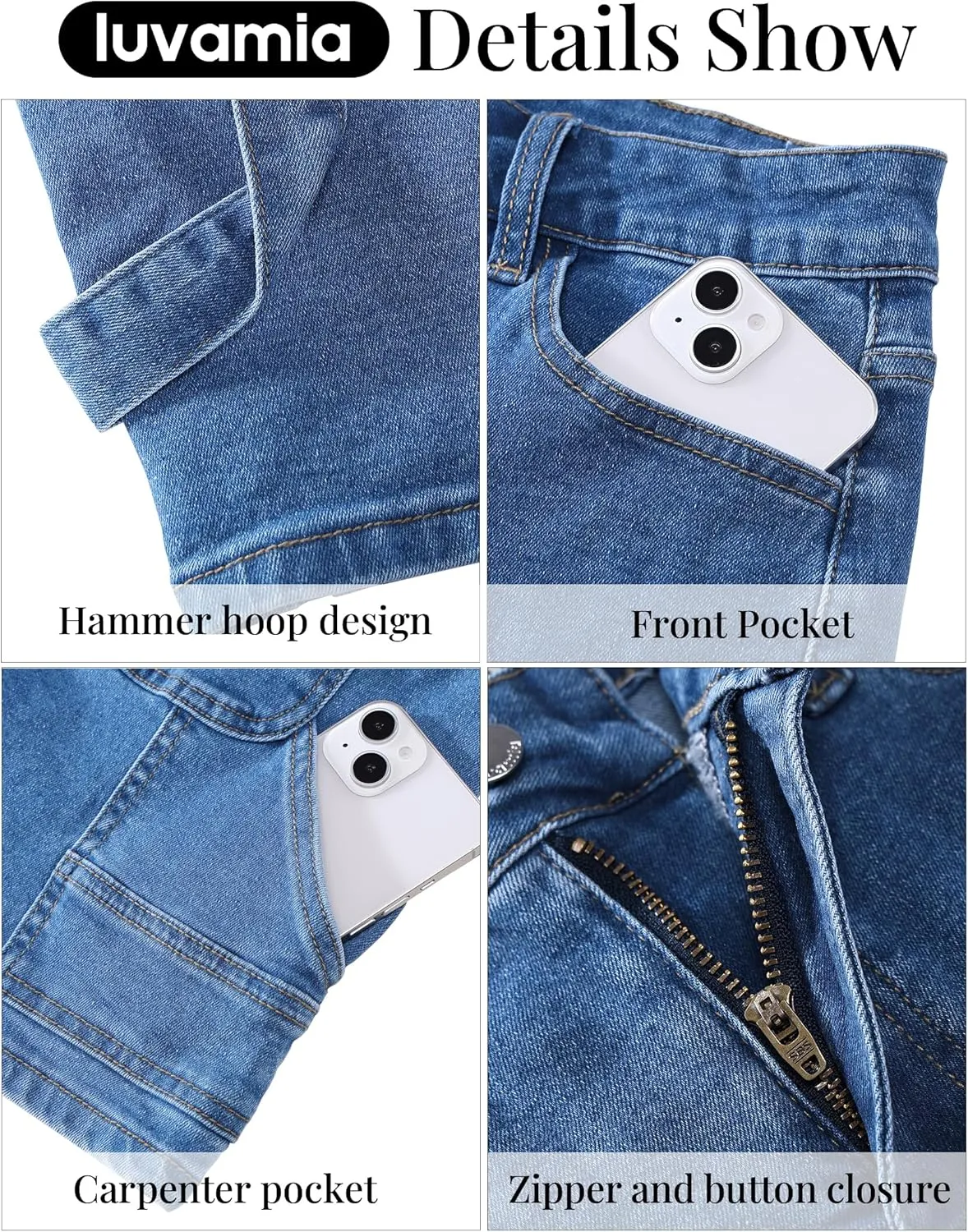 luvamia Jean Shorts for Women High Waisted Trendy Casual Utility Stretchy Denim Jorts Cutoff Long Shorts with Pockets