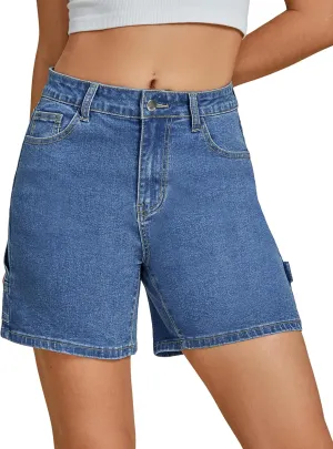 luvamia Jean Shorts for Women High Waisted Trendy Casual Utility Stretchy Denim Jorts Cutoff Long Shorts with Pockets