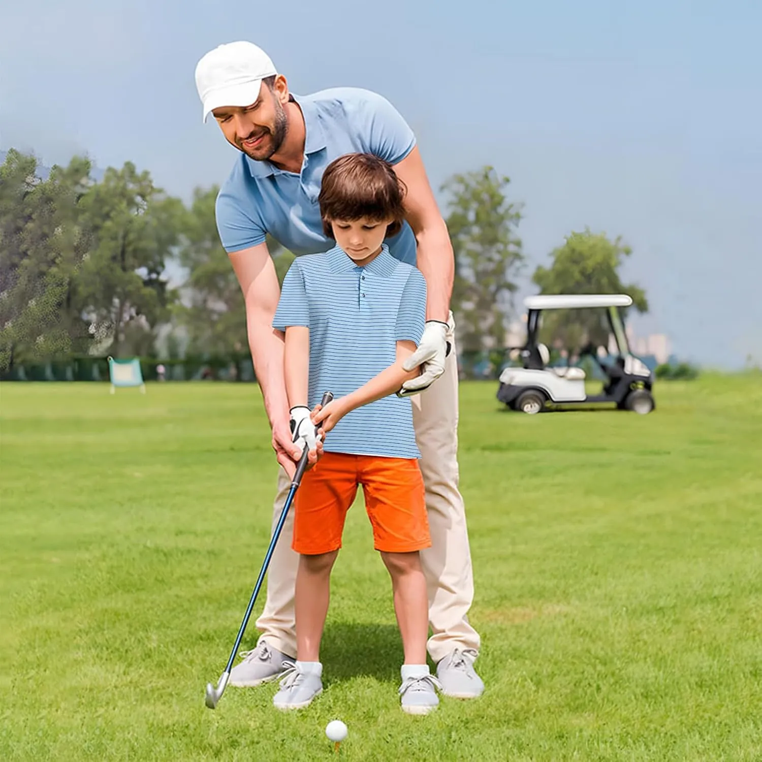 M MAELREG Boys' Polo Shirt Striped Short Sleeve Moisture Wicking Performance Stretch Active Casual Collared Kids Golf Shirt