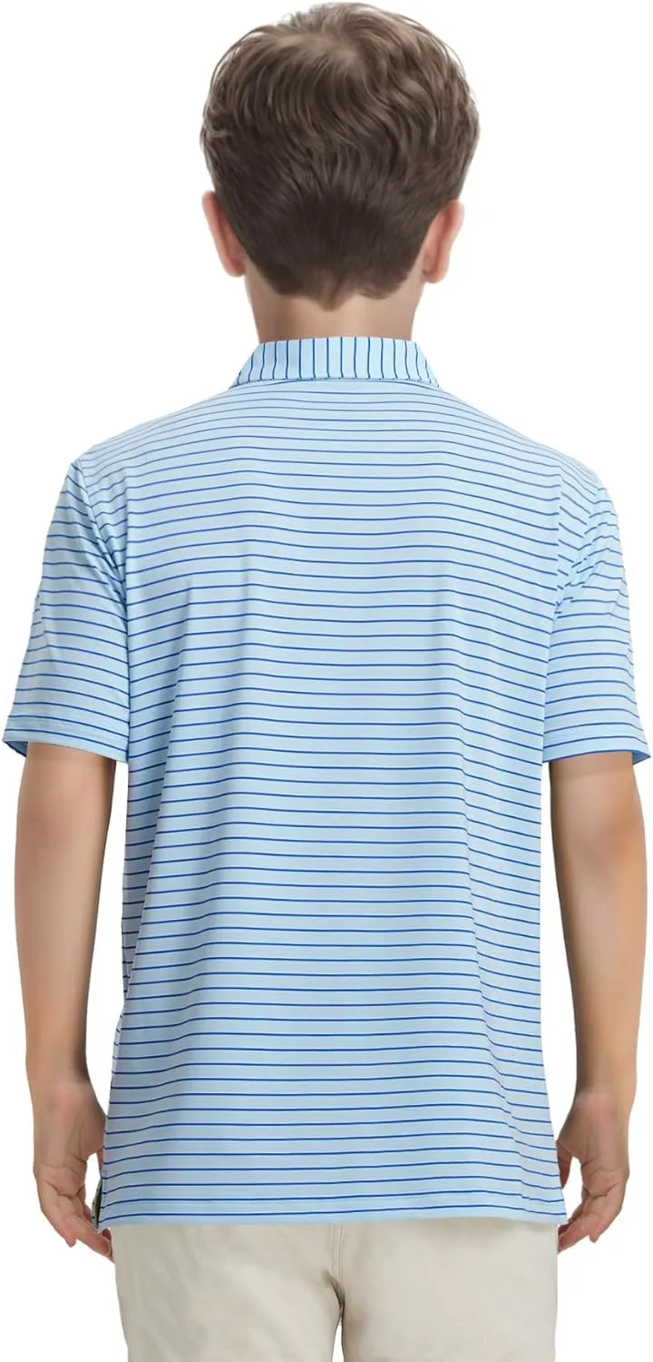 M MAELREG Boys' Polo Shirt Striped Short Sleeve Moisture Wicking Performance Stretch Active Casual Collared Kids Golf Shirt
