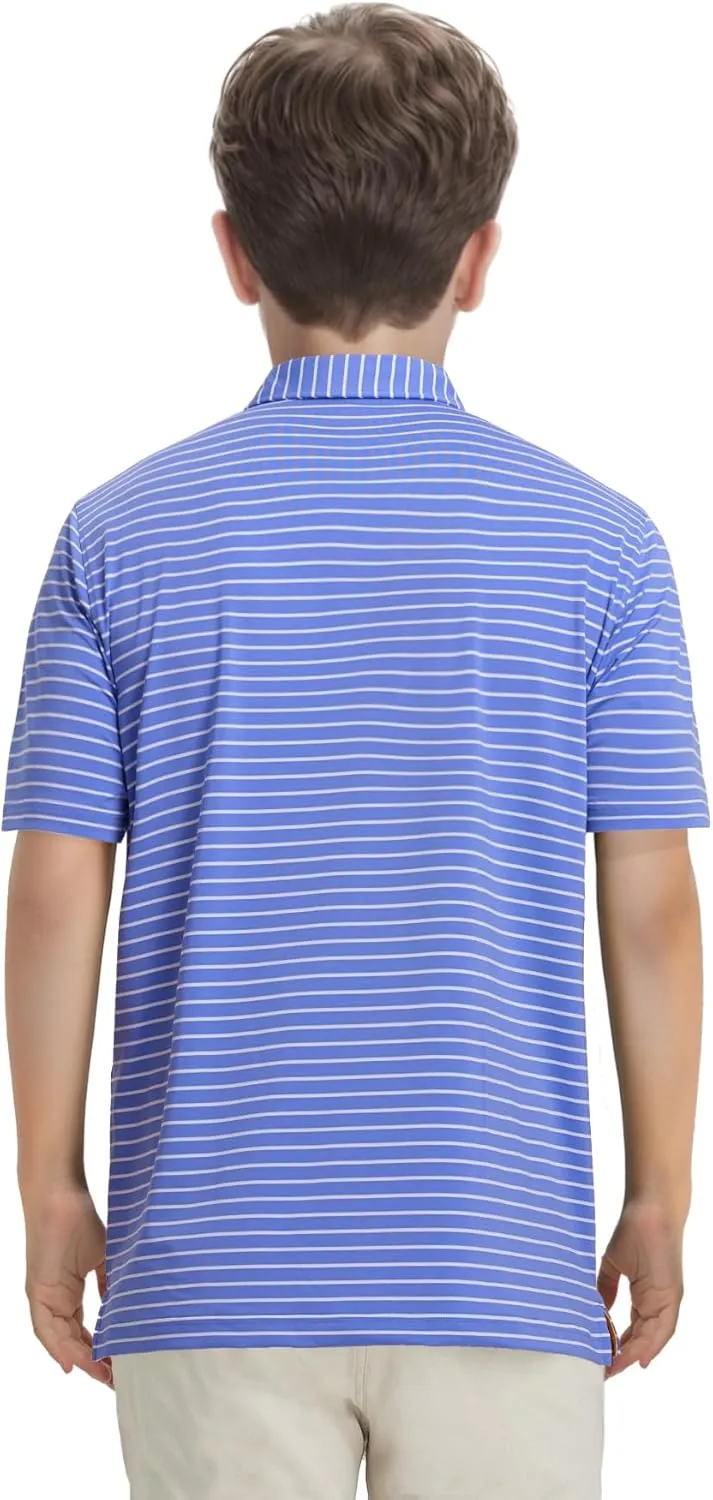 M MAELREG Boys' Polo Shirt Striped Short Sleeve Moisture Wicking Performance Stretch Active Casual Collared Kids Golf Shirt