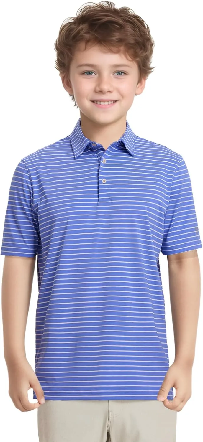 M MAELREG Boys' Polo Shirt Striped Short Sleeve Moisture Wicking Performance Stretch Active Casual Collared Kids Golf Shirt