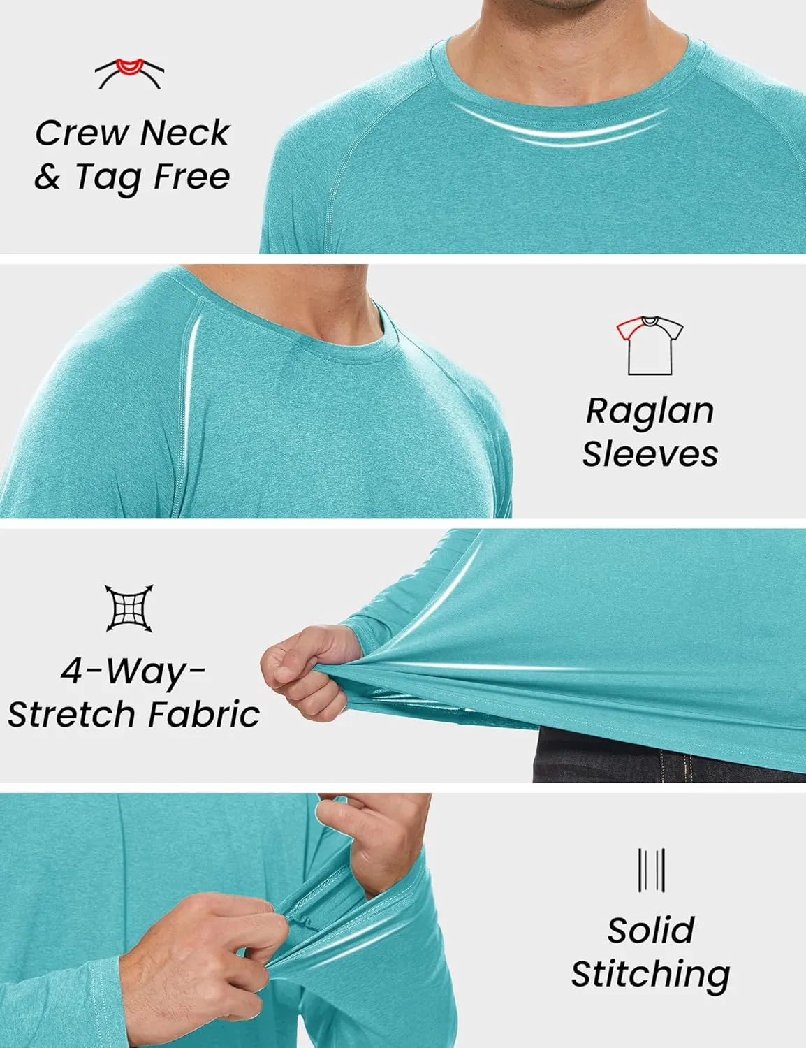 MAGCOMSEN Men's Long Sleeve Shirt Quick Dry UPF 50  Sun Protection Lightweight T-Shirt Athletic Workout Fishing Tee