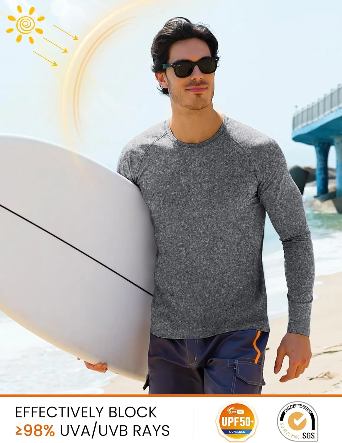 MAGCOMSEN Men's Long Sleeve Shirt Quick Dry UPF 50  Sun Protection Lightweight T-Shirt Athletic Workout Fishing Tee