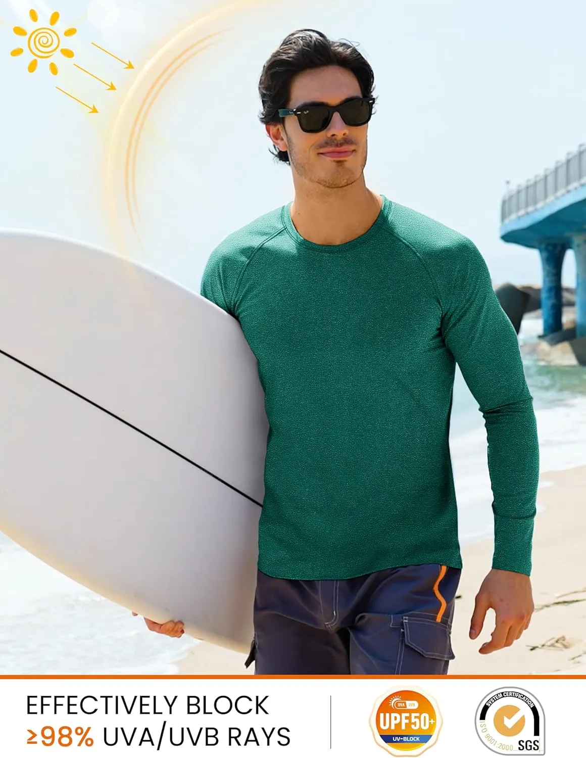 MAGCOMSEN Men's Long Sleeve Shirt Quick Dry UPF 50  Sun Protection Lightweight T-Shirt Athletic Workout Fishing Tee