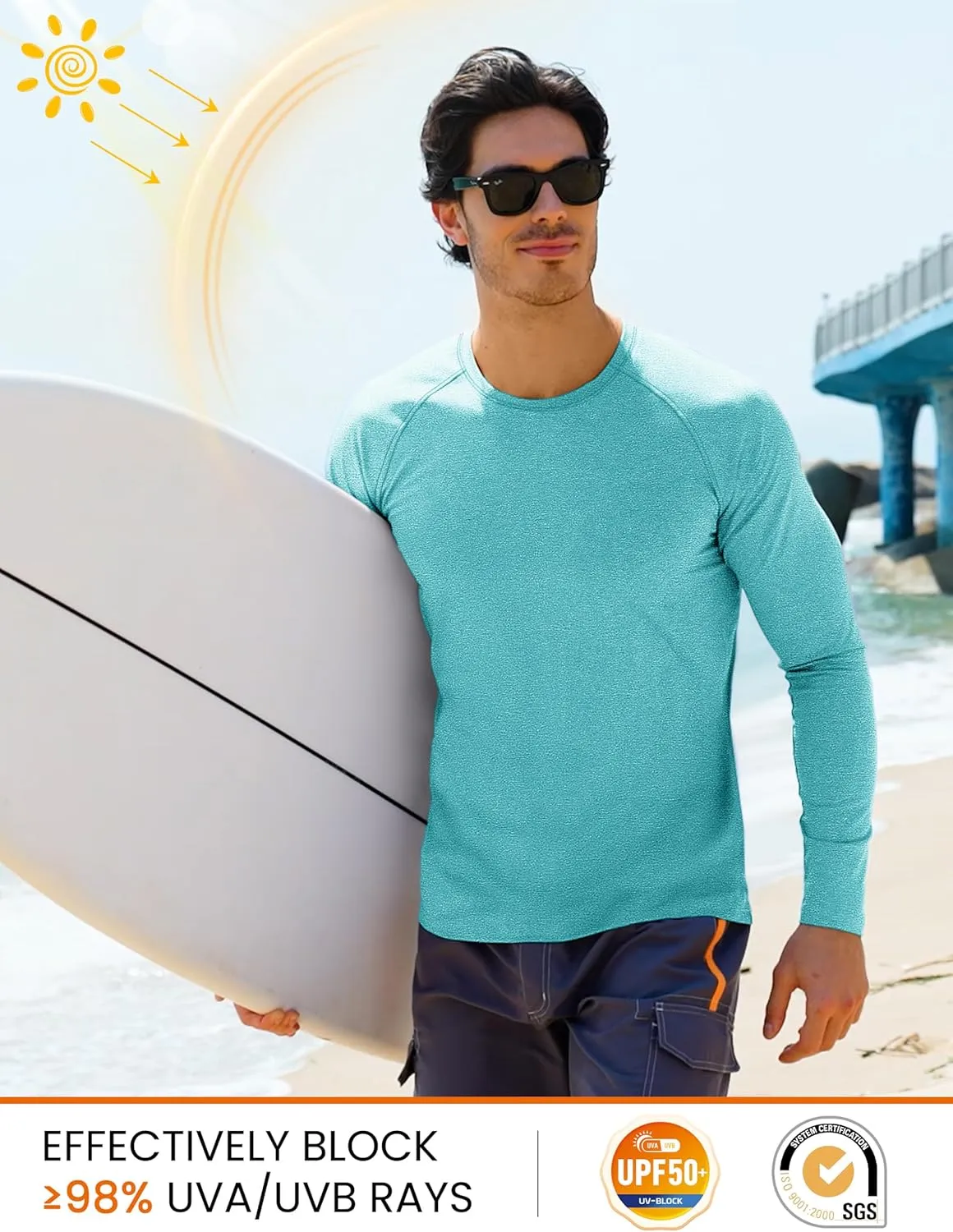 MAGCOMSEN Men's Long Sleeve Shirt Quick Dry UPF 50  Sun Protection Lightweight T-Shirt Athletic Workout Fishing Tee