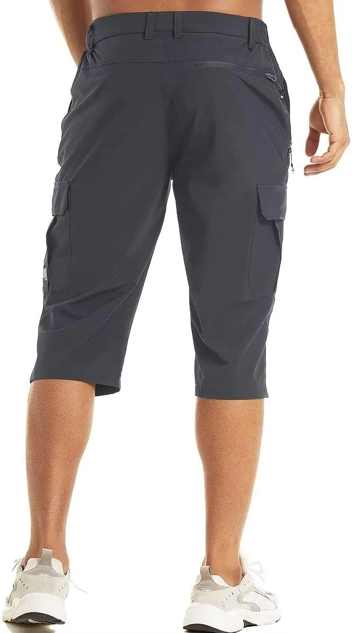 MAGCOMSEN Men's Workout Gym Shorts Quick Dry 3/4 Capri Pants Zipper Pockets Hiking Athletic Running Shorts