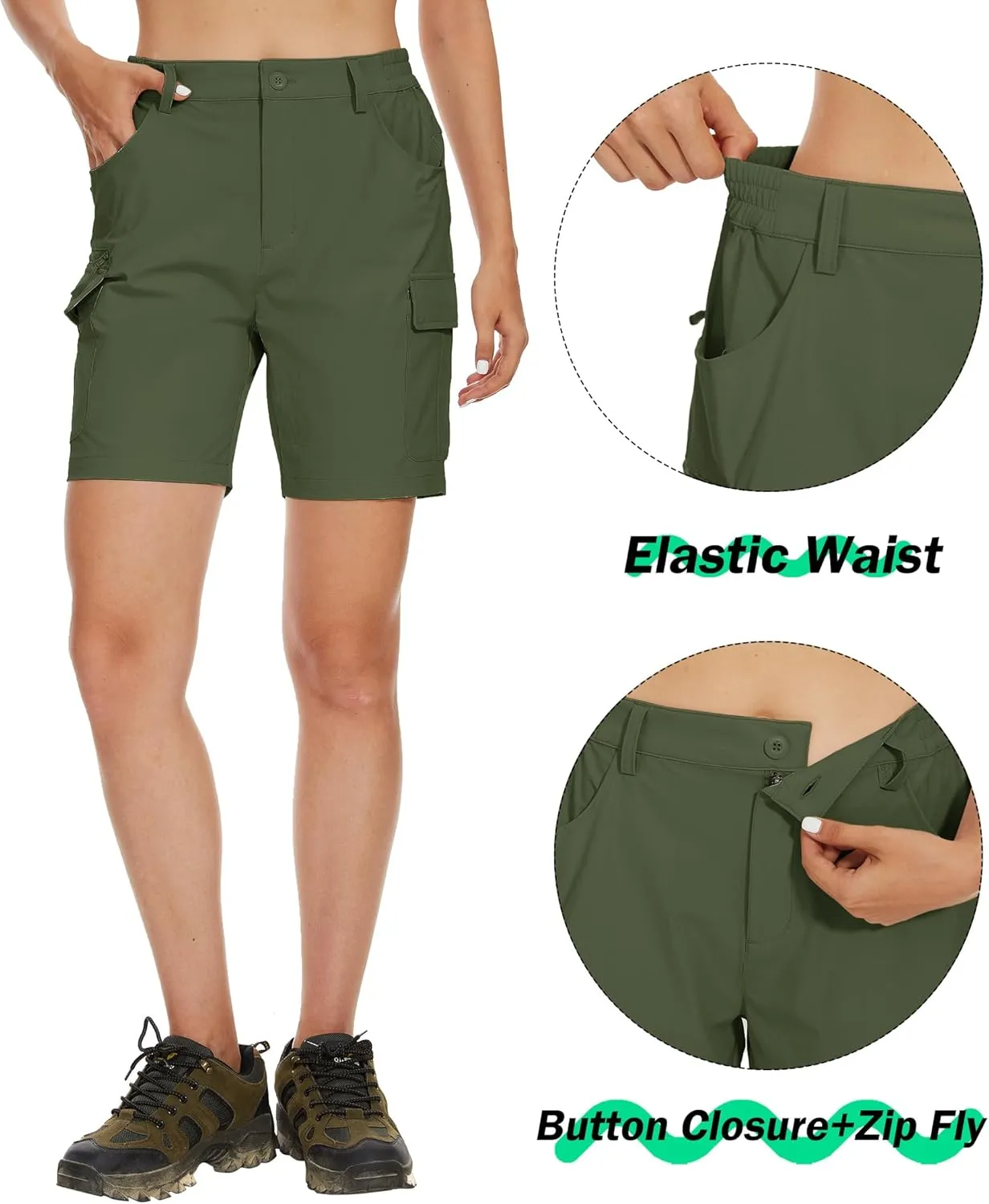MAGCOMSEN Women's 7" Hiking Golf Shorts 6 Pockets Lightweight Quick Dry Outdoor Casual Cargo Shorts Water Resistant