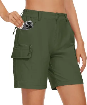 MAGCOMSEN Women's 7" Hiking Golf Shorts 6 Pockets Lightweight Quick Dry Outdoor Casual Cargo Shorts Water Resistant