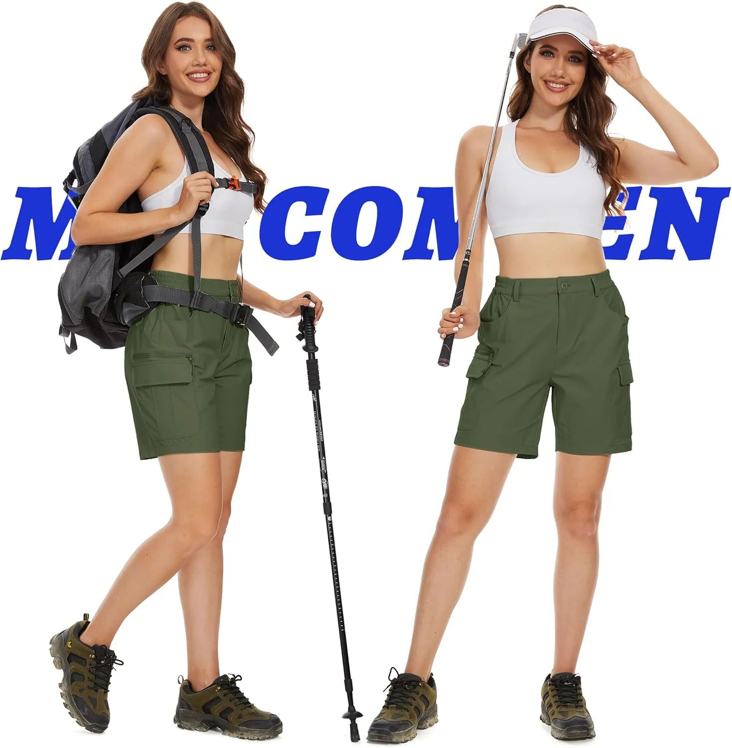MAGCOMSEN Women's 7" Hiking Golf Shorts 6 Pockets Lightweight Quick Dry Outdoor Casual Cargo Shorts Water Resistant