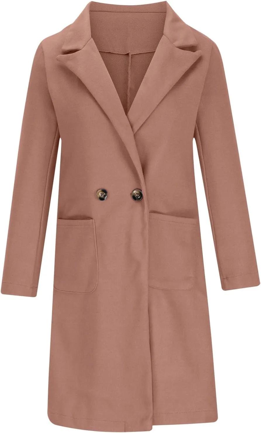 maisdgop Women's Trench Coat Winter Wool Blend Coats Trendy Double Breasted Lapel Jacket Open Front Windbreaker with Pockets