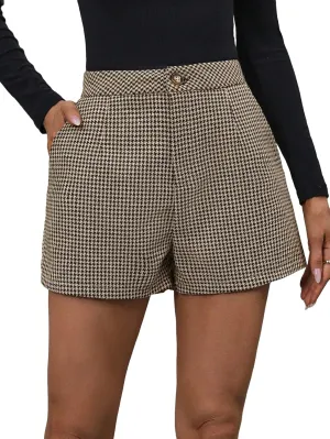 MakeMeChic Women's Elegant Plaid Shorts High Waisted Zipper Wide Leg Mini Dressy Work Office Casual Shorts