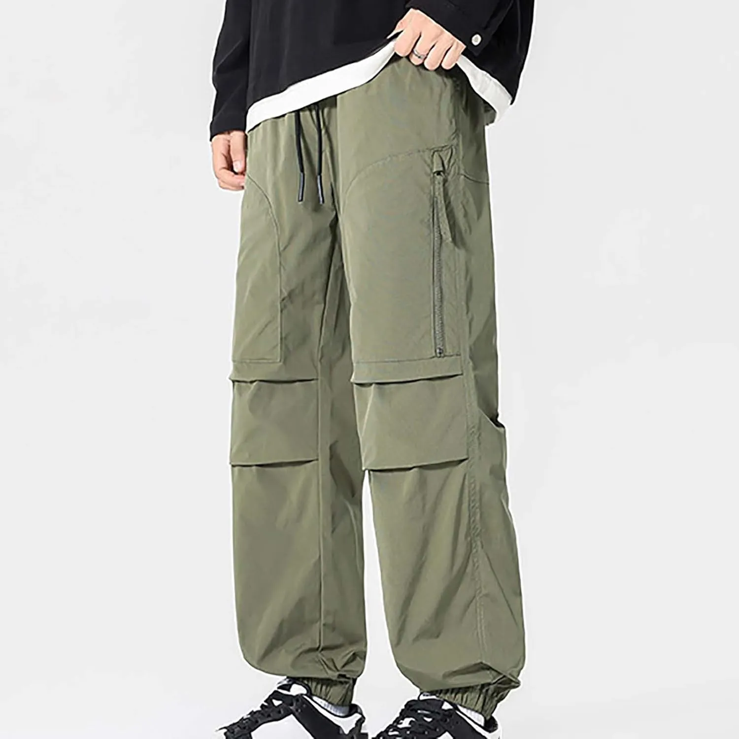 Man High Street Fashion Trend Pleated Design Straight Leather Pants Mens Big and Tall Pants