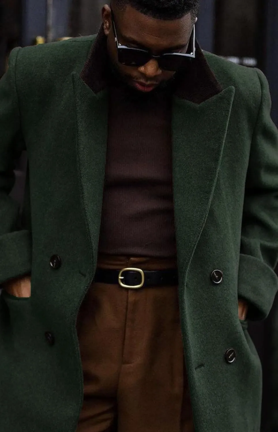 Man's Double Breasted Full Length Trench Coat Mens Casual Notch Lapel Long Jacket Peacoat Wool Blend Winter