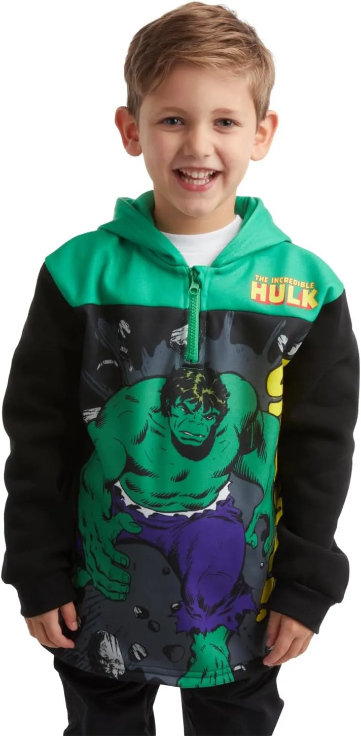 Marvel Boys' Spiderman Sweatshirt - Captain America, Iron Man, Hulk and Panther Quarter Zip Fleece Graphic Hoodie (2T-16)