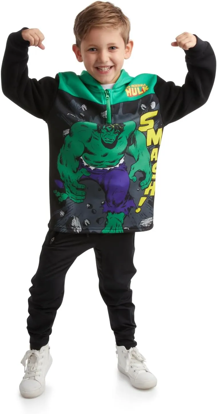 Marvel Boys' Spiderman Sweatshirt - Captain America, Iron Man, Hulk and Panther Quarter Zip Fleece Graphic Hoodie (2T-16)