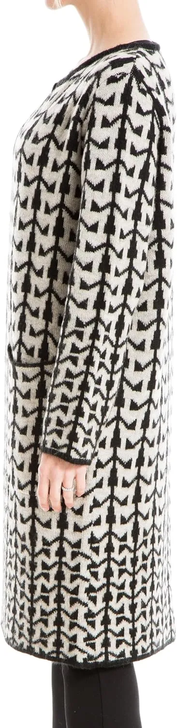 Max Studio Women's Abstract Graphic Print Long Knit Sweater Coat with Pockets