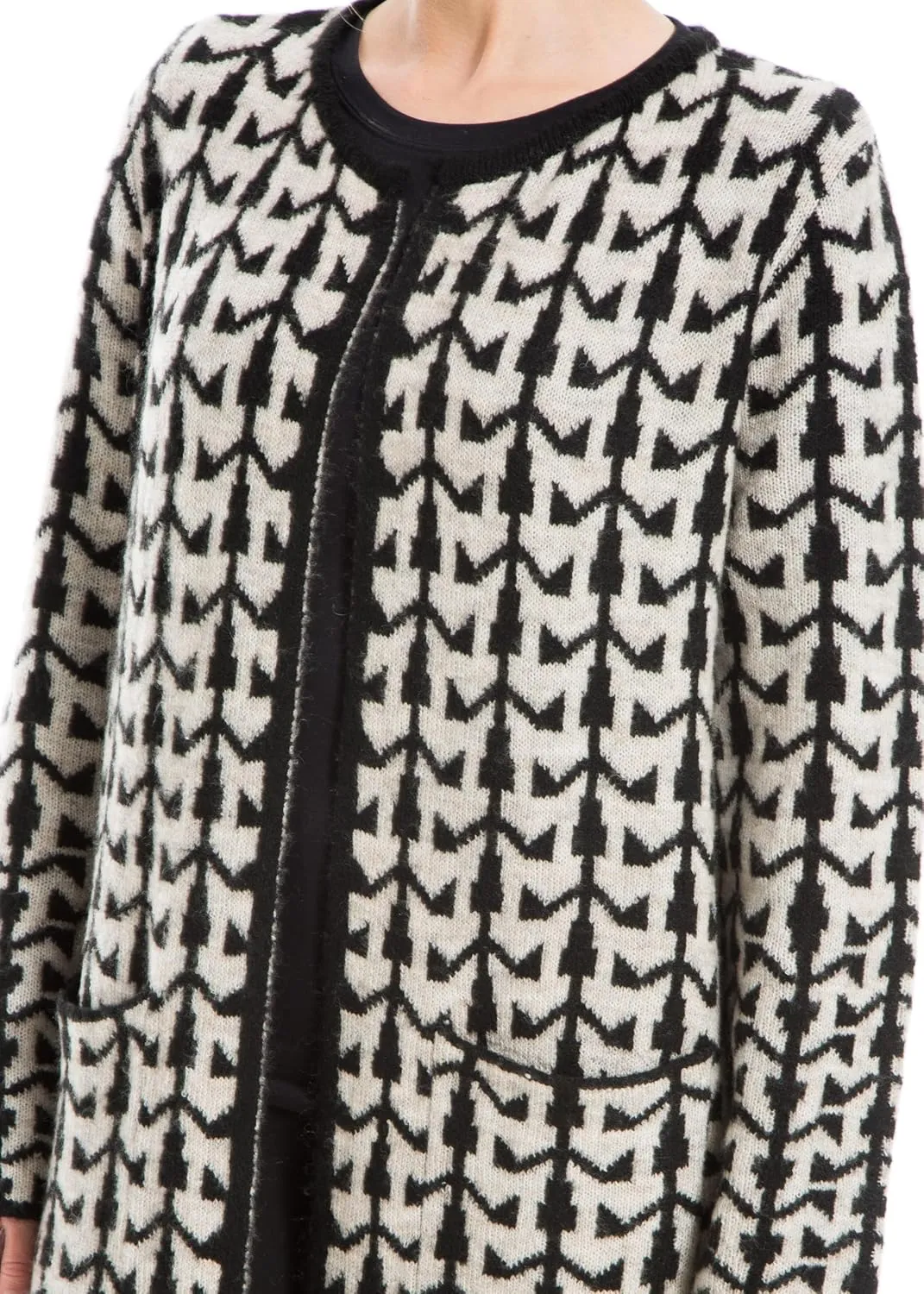 Max Studio Women's Abstract Graphic Print Long Knit Sweater Coat with Pockets