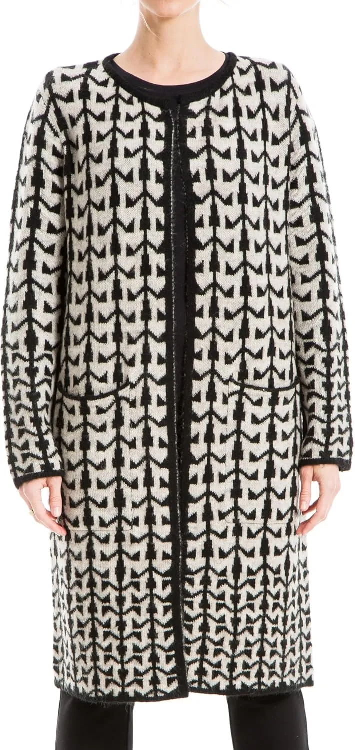 Max Studio Women's Abstract Graphic Print Long Knit Sweater Coat with Pockets
