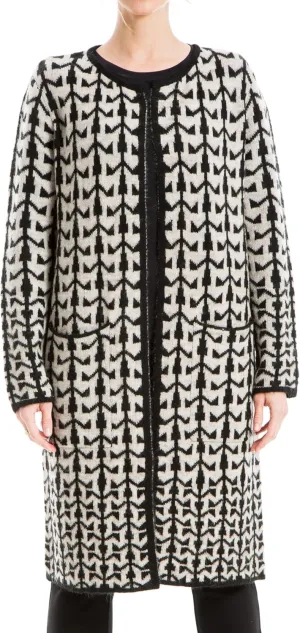 Max Studio Women's Abstract Graphic Print Long Knit Sweater Coat with Pockets